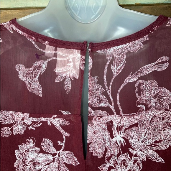 LC Lauren Conrad burgundy floral chiffon Dress M country boho cottagecore - Picture 10 of 12